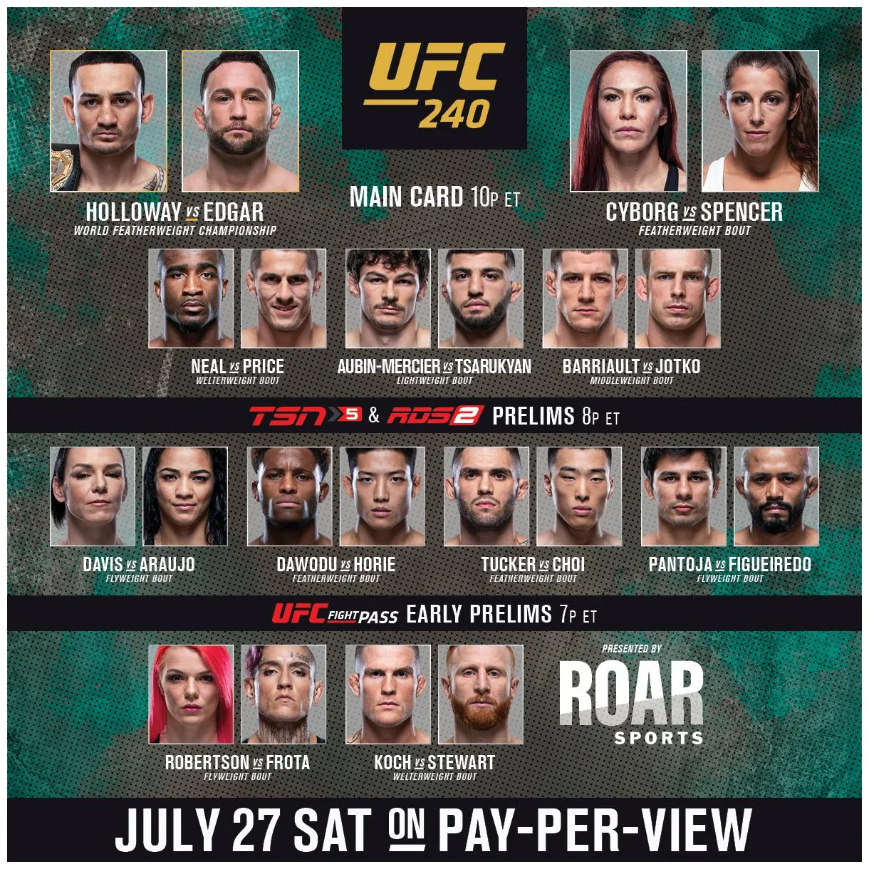 It's fight day in edmonton! ?? here's the full ufc240 card! ufc