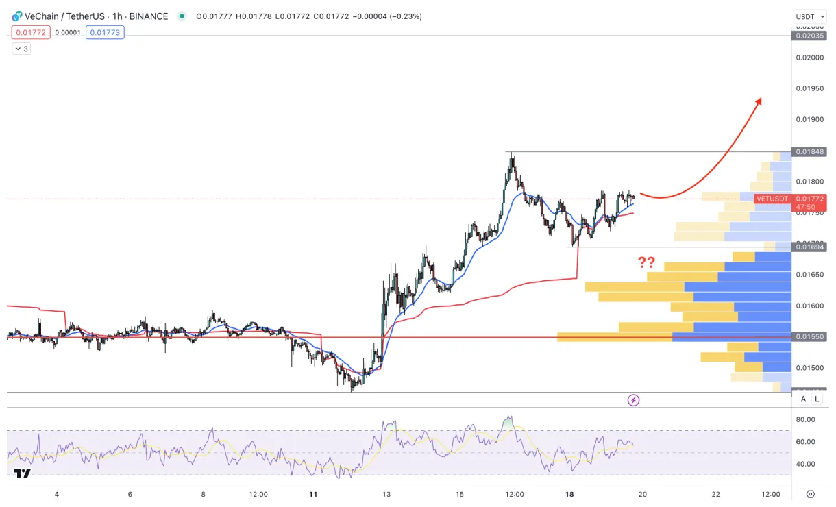 Vechain vet candlestick graph prediction week 1 january 2026
