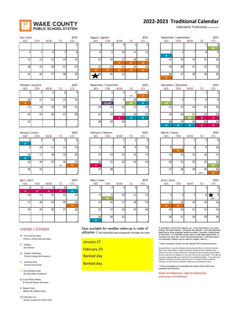 Wake county public schools calendar holidays 2022-2023 pdf